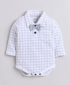 Bumzee White & Grey Formal Set, Full Sleeves, 100% Cotton