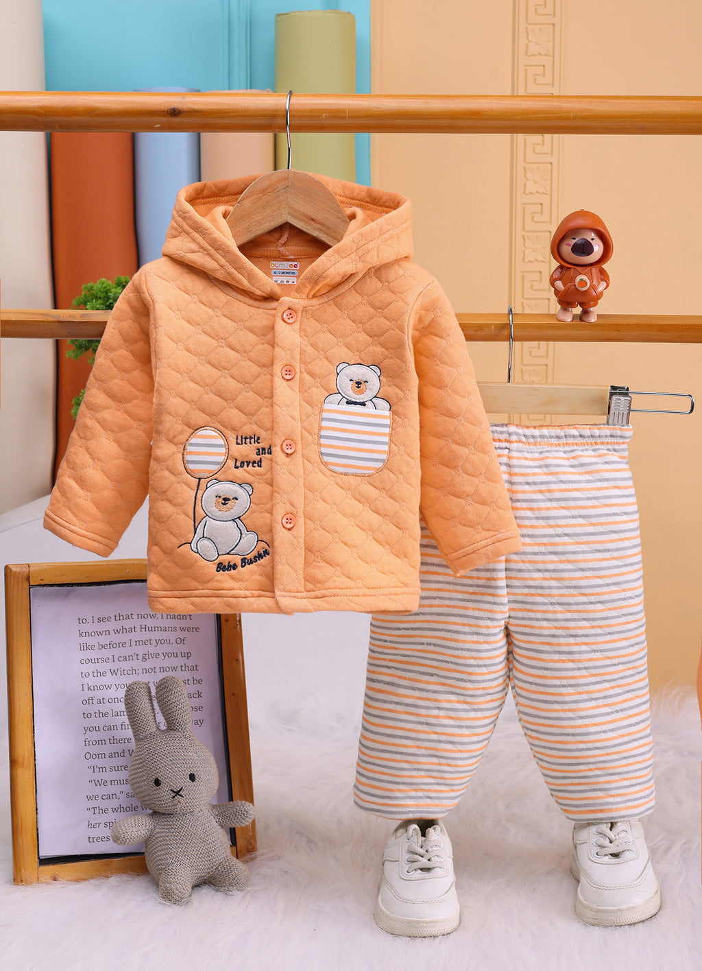 Bumzee Orange & Cream Embroidered Winter Set, Full Sleeves, Padded