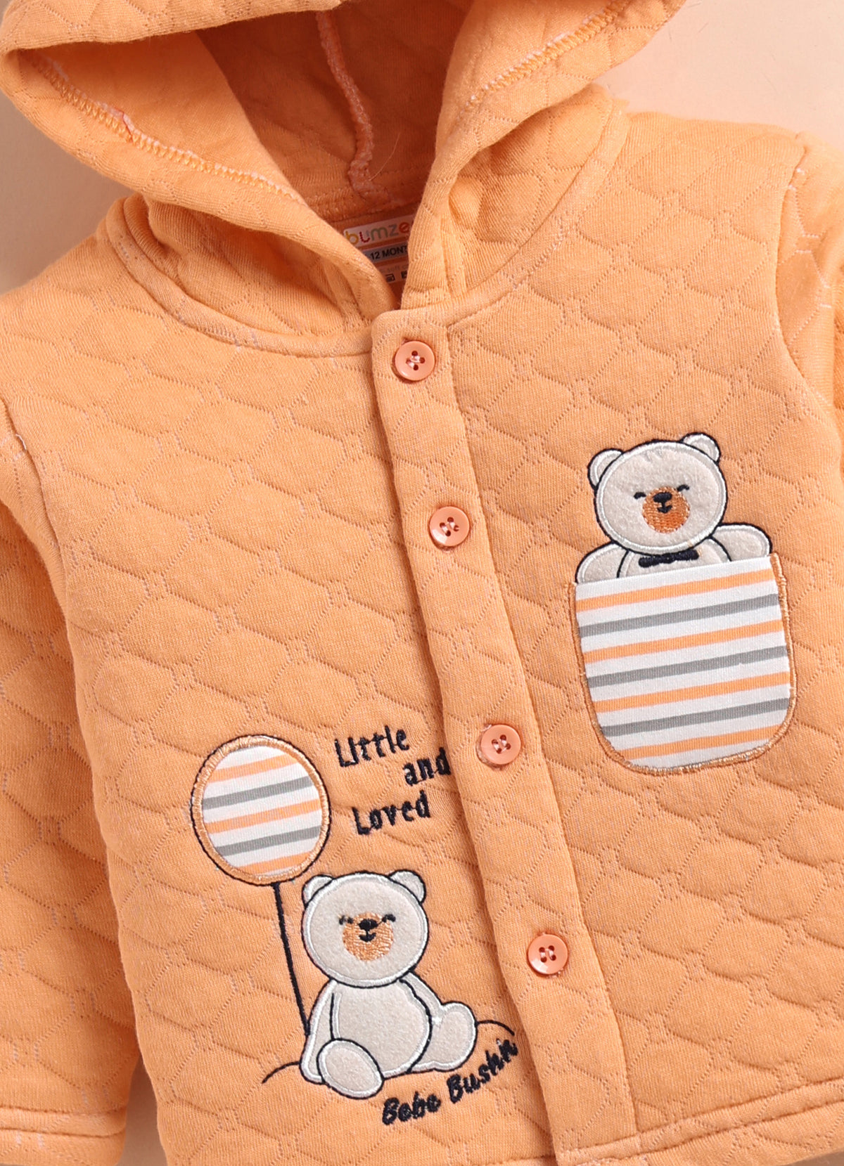 Bumzee Orange & Cream Embroidered Winter Set, Full Sleeves, Padded
