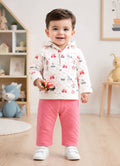 Bumzee Cream & Coral Graphic Print Winter Set, Full Sleeves, Padded