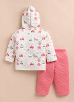 Bumzee Cream & Coral Graphic Print Winter Set, Full Sleeves, Padded