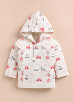 Bumzee Cream & Coral Graphic Print Winter Set, Full Sleeves, Padded
