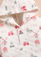 Bumzee Cream & Coral Graphic Print Winter Set, Full Sleeves, Padded