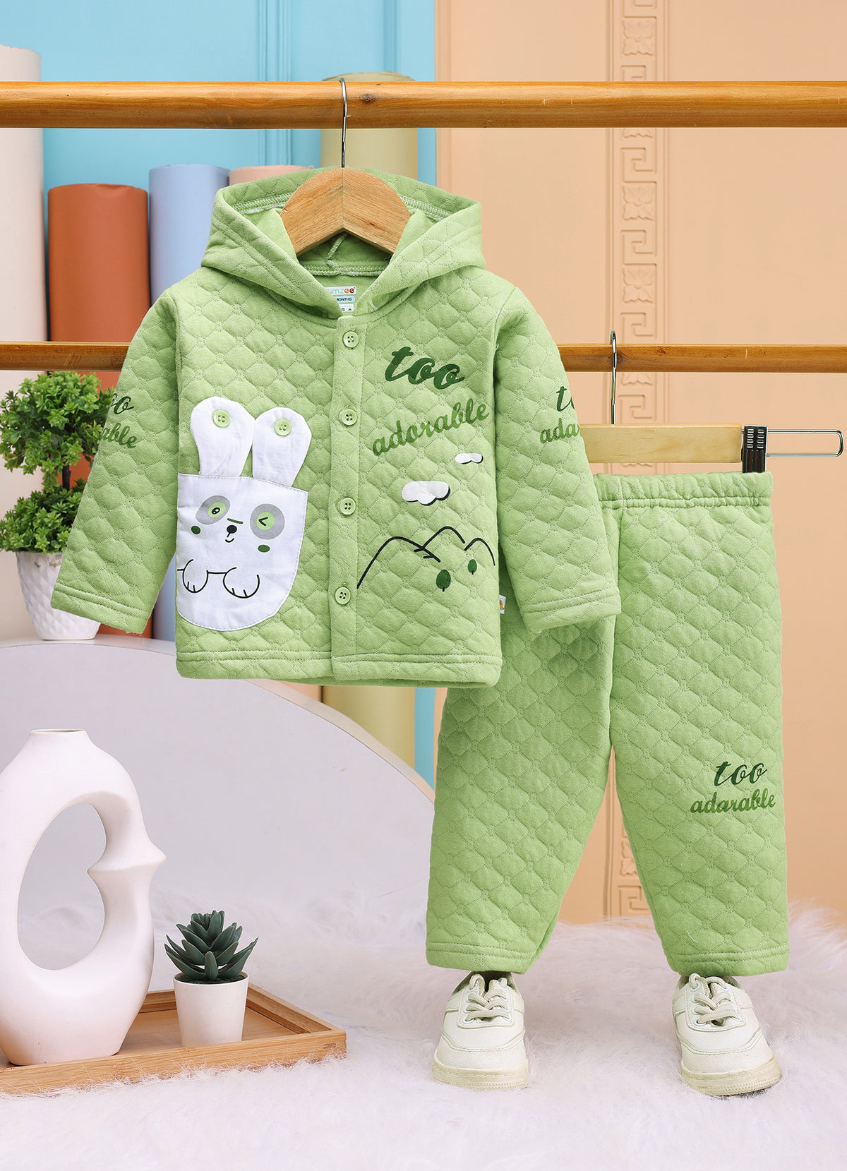 Bumzee Green Embroidered Winter Set, Full Sleeves, Padded
