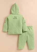 Bumzee Green Embroidered Winter Set, Full Sleeves, Padded