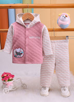 Bumzee Pink & Cream Embroidered Winter Set, Full Sleeves, Padded