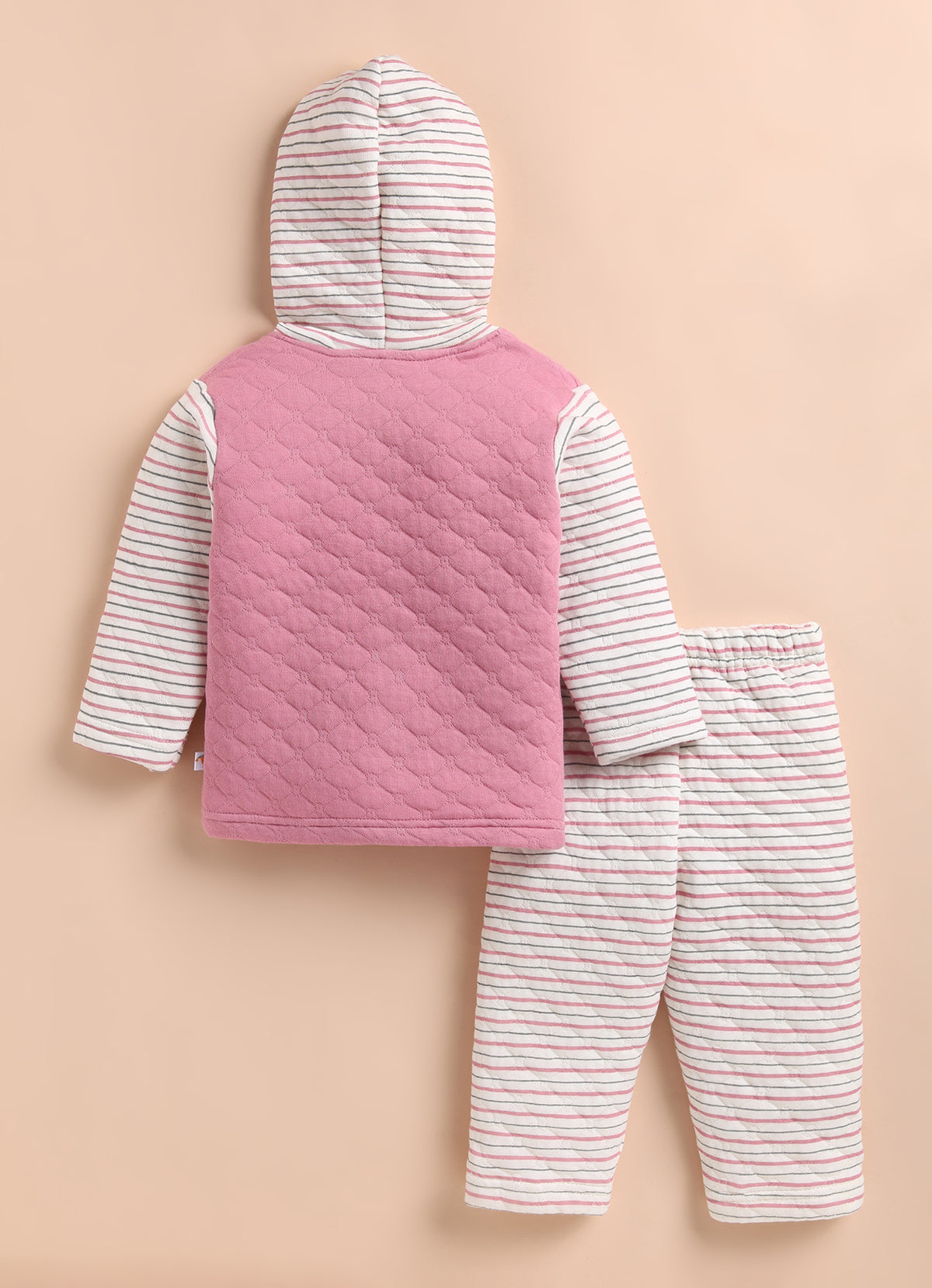 Bumzee Pink & Cream Embroidered Winter Set, Full Sleeves, Padded