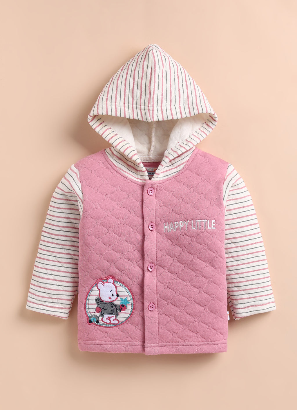 Bumzee Pink & Cream Embroidered Winter Set, Full Sleeves, Padded