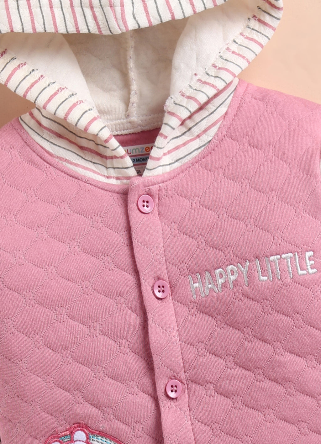 Bumzee Pink & Cream Embroidered Winter Set, Full Sleeves, Padded