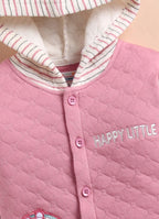 Bumzee Pink & Cream Embroidered Winter Set, Full Sleeves, Padded