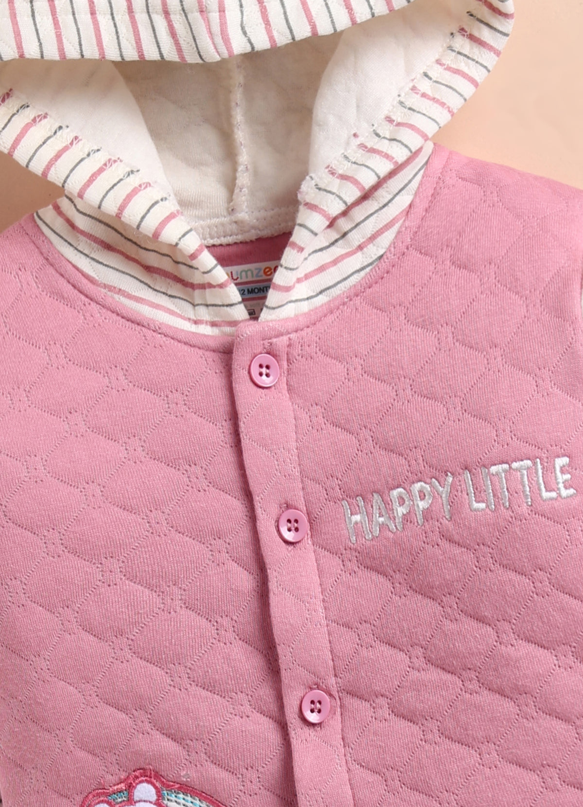 Bumzee Pink & Cream Embroidered Winter Set, Full Sleeves, Padded