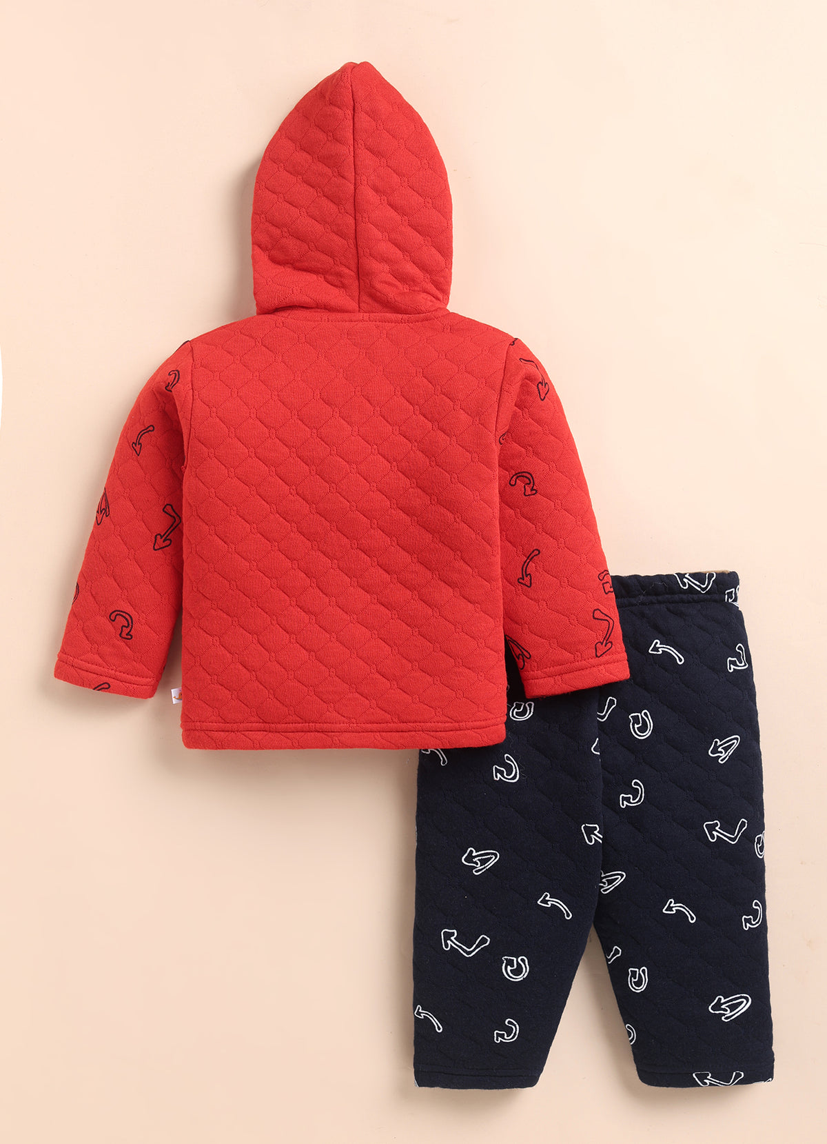 Bumzee Red & Navy Embroidered Winter Set, Full Sleeves, Padded