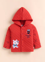 Bumzee Red & Navy Embroidered Winter Set, Full Sleeves, Padded