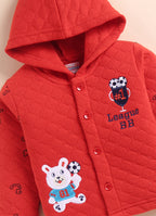 Bumzee Red & Navy Embroidered Winter Set, Full Sleeves, Padded