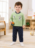 Bumzee Mint & Navy Embroidered Winter Set, Full Sleeves, Padded