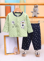 Bumzee Mint & Navy Embroidered Winter Set, Full Sleeves, Padded