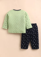 Bumzee Mint & Navy Embroidered Winter Set, Full Sleeves, Padded