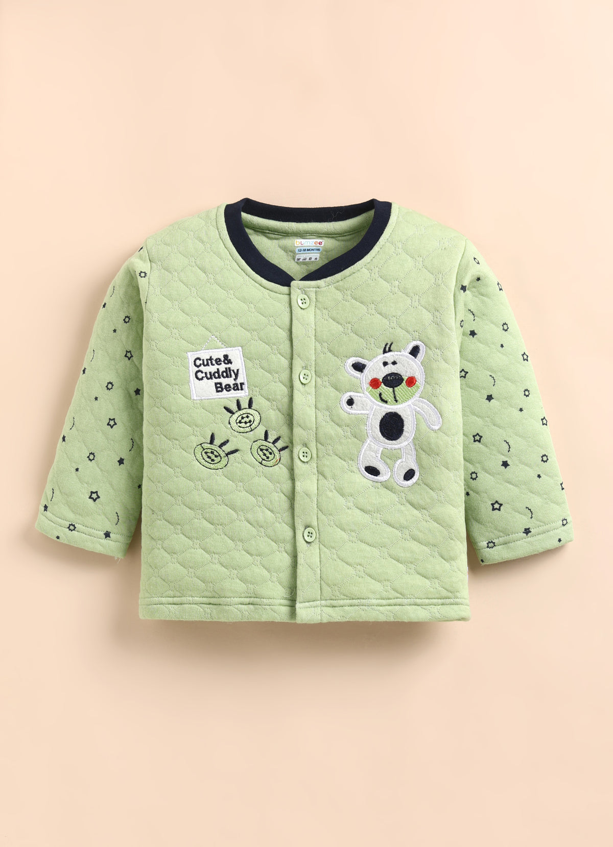 Bumzee Mint & Navy Embroidered Winter Set, Full Sleeves, Padded