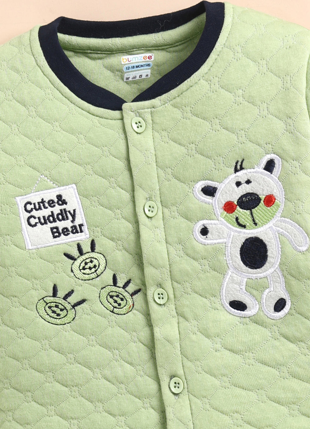 Bumzee Mint & Navy Embroidered Winter Set, Full Sleeves, Padded