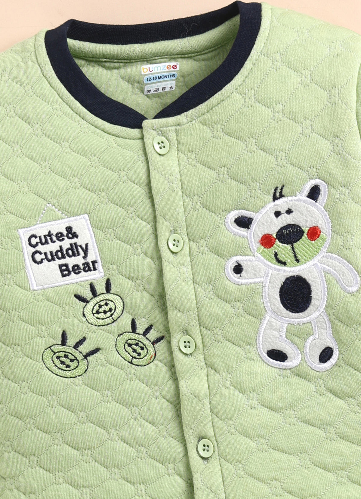 Bumzee Mint & Navy Embroidered Winter Set, Full Sleeves, Padded