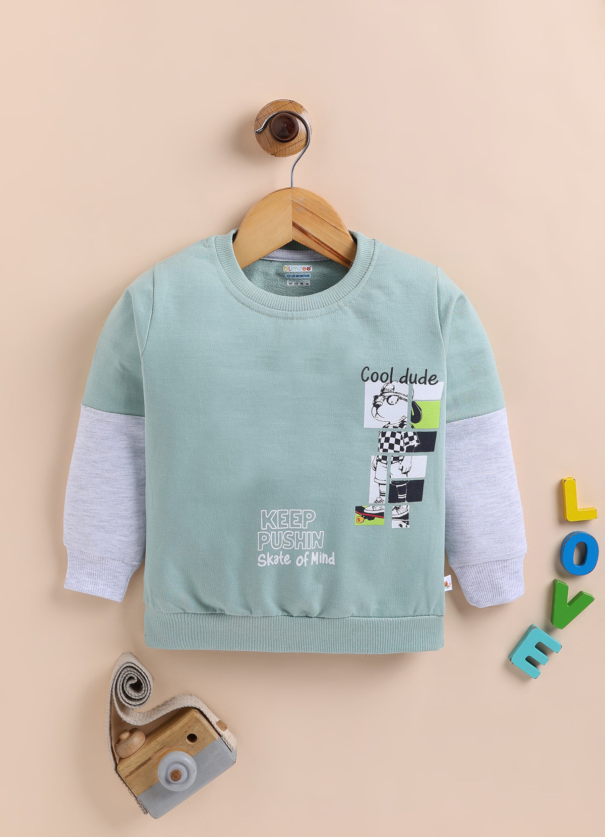 Bumzee Green Graphic Print Sweatshirt, Full Sleeves, 100% Cotton