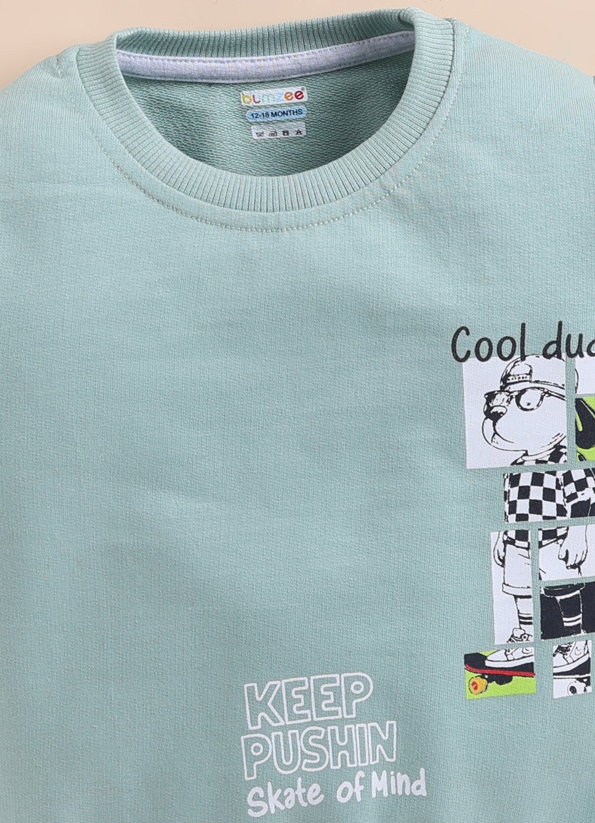 Bumzee Green Graphic Print Sweatshirt, Full Sleeves, 100% Cotton