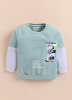 Bumzee Green Graphic Print Sweatshirt, Full Sleeves, 100% Cotton