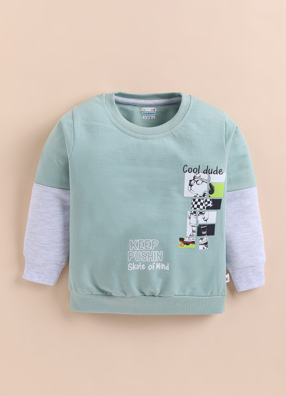 Bumzee Green Graphic Print Sweatshirt, Full Sleeves, 100% Cotton