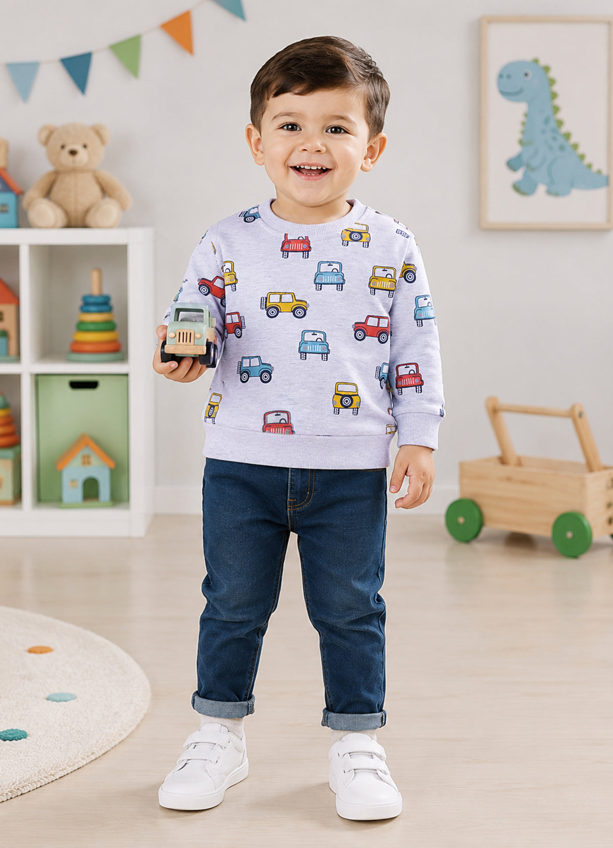 Bumzee Grey Graphic Print Sweatshirt, Full Sleeves, 100% Cotton
