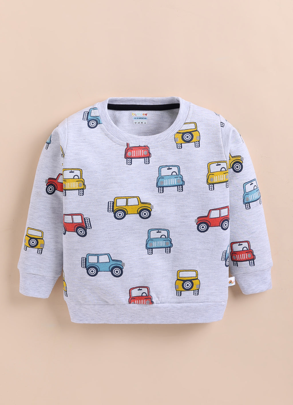 Bumzee Grey Graphic Print Sweatshirt, Full Sleeves, 100% Cotton