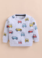 Bumzee Grey Graphic Print Sweatshirt, Full Sleeves, 100% Cotton