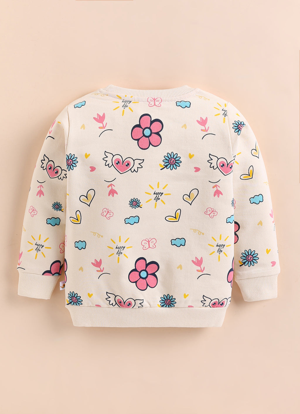 Bumzee Beige Floral Print Sweatshirt, Full Sleeves, 100% Cotton