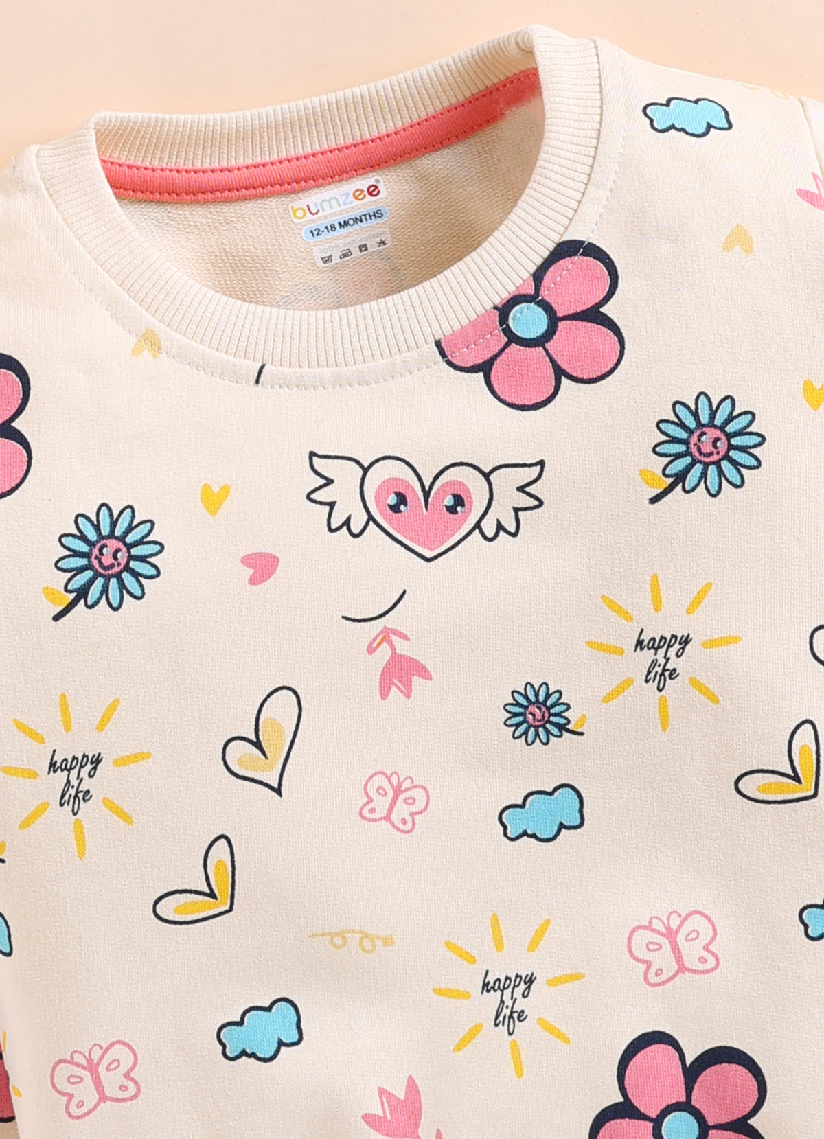 Bumzee Beige Floral Print Sweatshirt, Full Sleeves, 100% Cotton