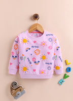 Bumzee Lilac Graphic Print Sweatshirt, Full Sleeves, 100% Cotton