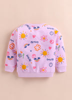 Bumzee Lilac Graphic Print Sweatshirt, Full Sleeves, 100% Cotton