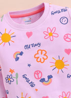 Bumzee Lilac Graphic Print Sweatshirt, Full Sleeves, 100% Cotton