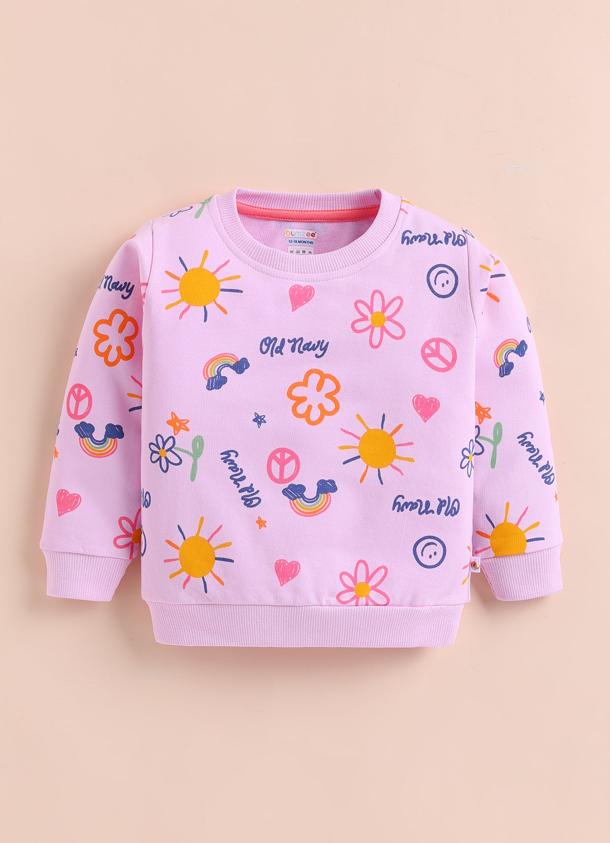Bumzee Lilac Graphic Print Sweatshirt, Full Sleeves, 100% Cotton