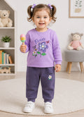 Bumzee Lavender & Grey Floral Print Sweatshirt & Jogger Set, Full Sleeves