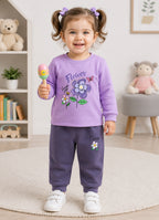 Bumzee Lavender & Grey Floral Print Sweatshirt & Jogger Set, Full Sleeves