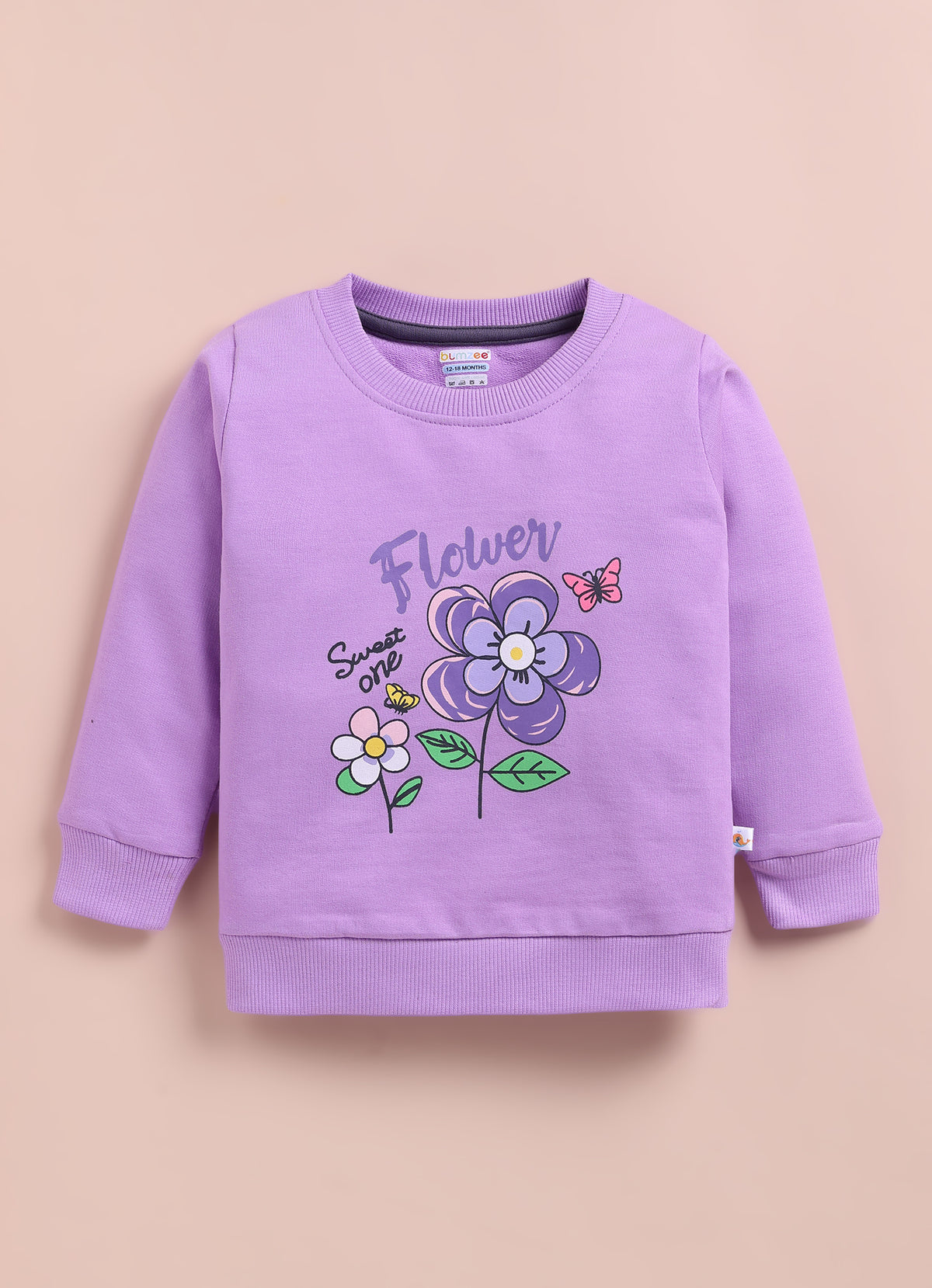 Bumzee Lavender & Grey Floral Print Sweatshirt & Jogger Set, Full Sleeves