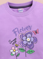 Bumzee Lavender & Grey Floral Print Sweatshirt & Jogger Set, Full Sleeves