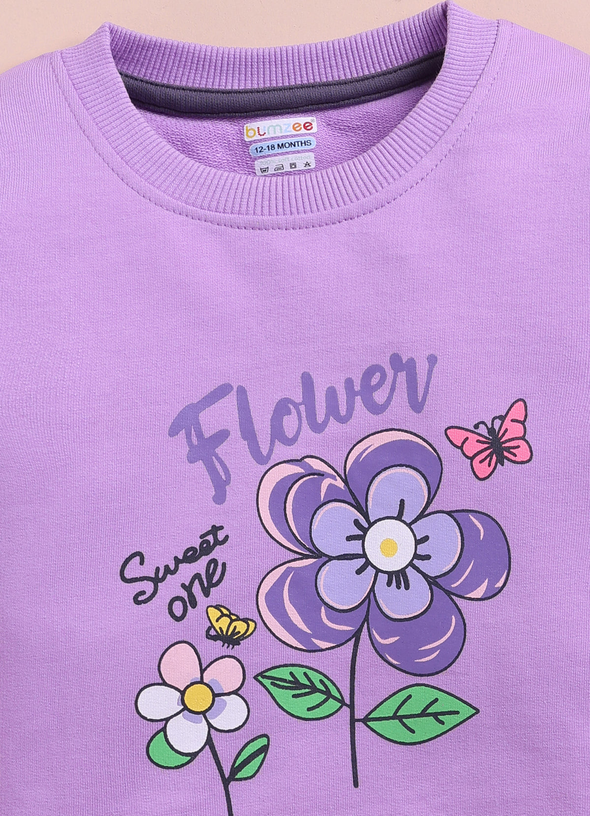 Bumzee Lavender & Grey Floral Print Sweatshirt & Jogger Set, Full Sleeves