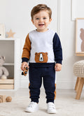 Bumzee Grey & Navy Embroidered Sweatshirt & Jogger Set, Full Sleeves, 100% Cotton