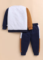Bumzee Grey & Navy Embroidered Sweatshirt & Jogger Set, Full Sleeves, 100% Cotton
