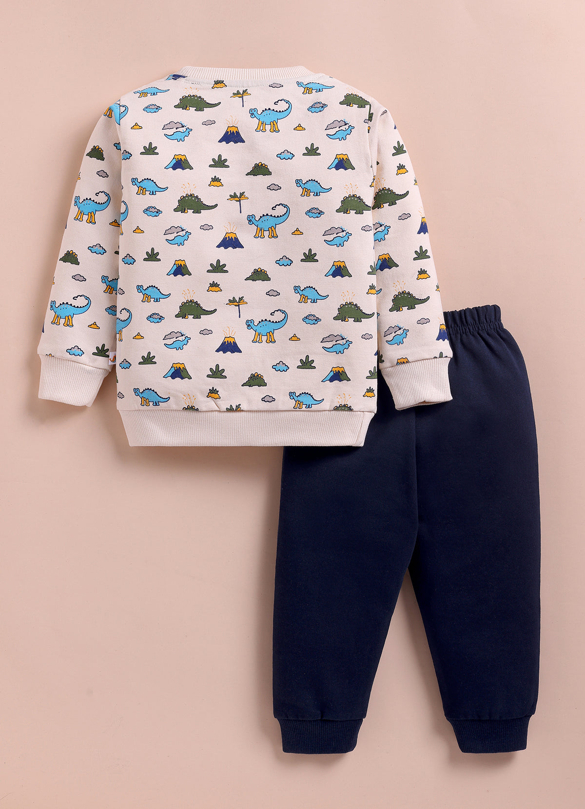 Bumzee Beige & Navy Animal Print Sweatshirt & Jogger Set, Full Sleeves