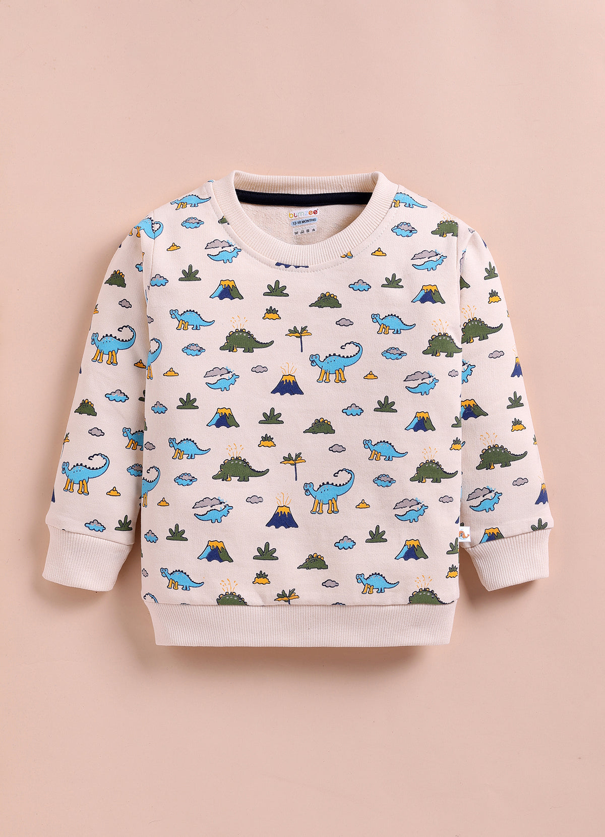 Bumzee Beige & Navy Animal Print Sweatshirt & Jogger Set, Full Sleeves