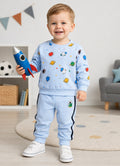 Bumzee Sky Blue Graphic Print Sweatshirt & Jogger Set, Full Sleeves, 100% Cotton