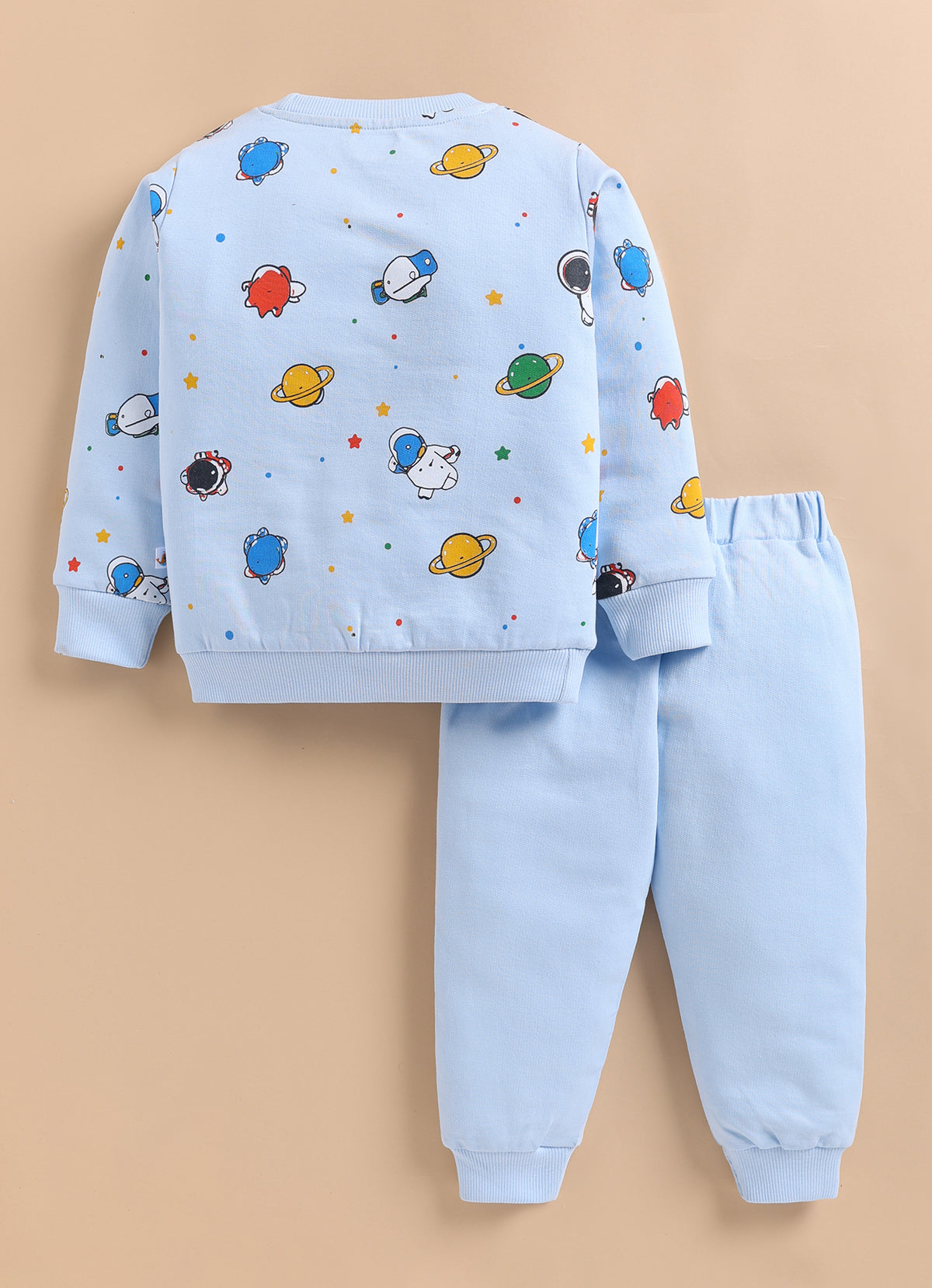 Bumzee Sky Blue Graphic Print Sweatshirt & Jogger Set, Full Sleeves, 100% Cotton