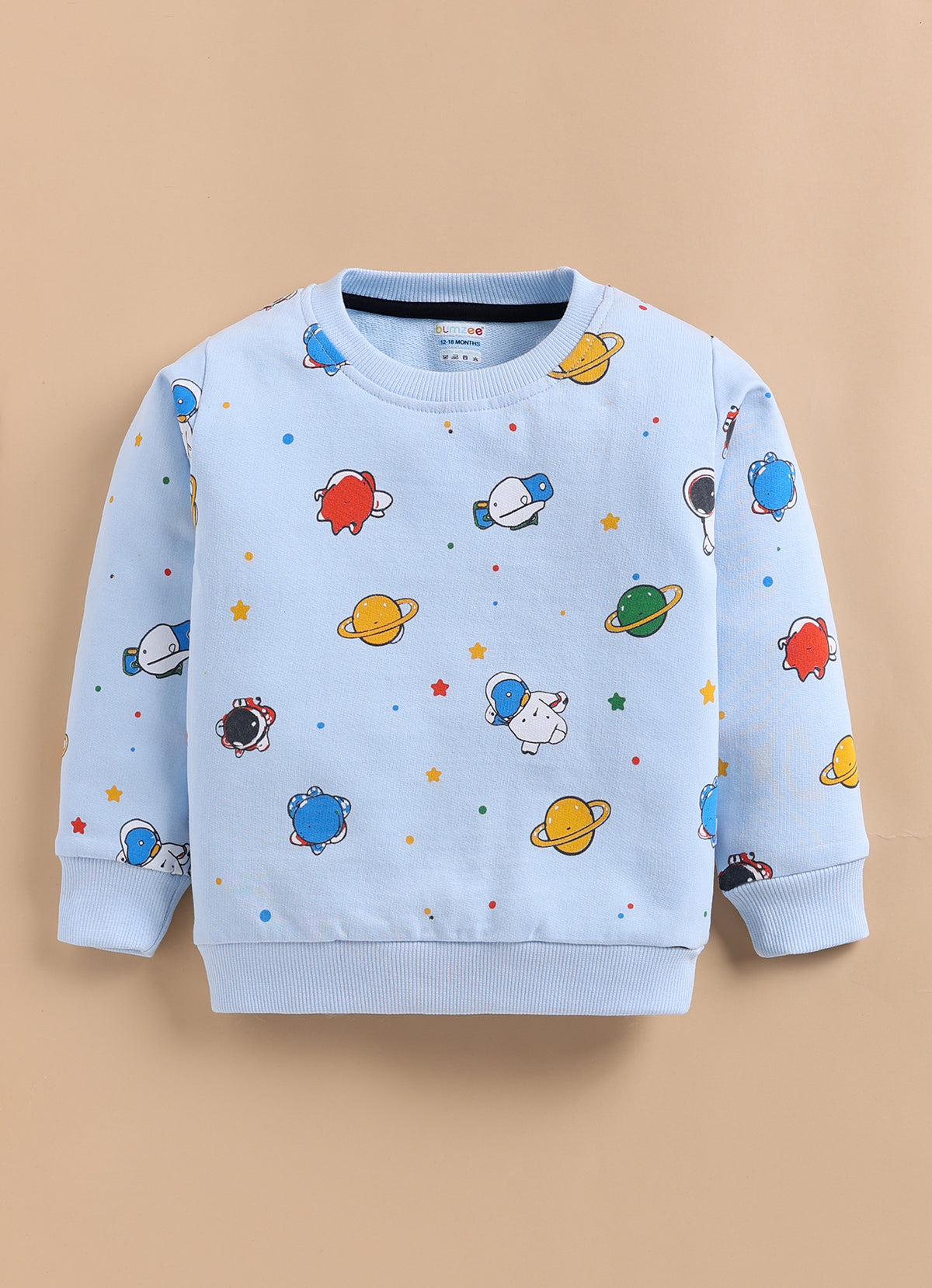 Bumzee Sky Blue Graphic Print Sweatshirt & Jogger Set, Full Sleeves, 100% Cotton