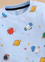 Bumzee Sky Blue Graphic Print Sweatshirt & Jogger Set, Full Sleeves, 100% Cotton
